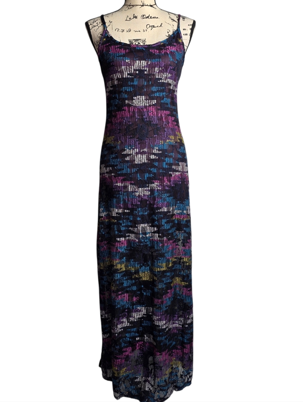 Y2k Fire Los Angeles Whimsigoth Lace Maxi Dress - Geometric Print - Size M